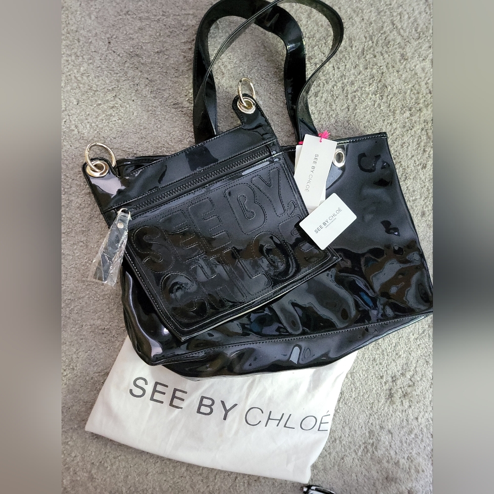 See By Chloe Black Patent Tote Bag